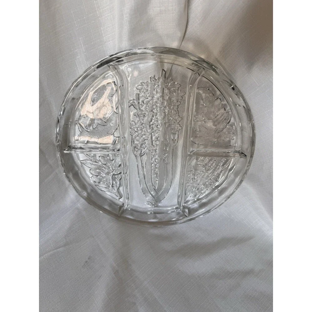 Indiana Glass Vintage Platter Relish Tray Heavy Pressed Glass 10 1/4 Inches